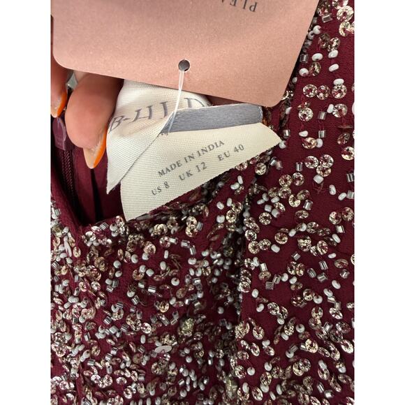 BHLDN Avery Beaded Tulle Gown Burgundy Formal Evening Maxi Dress Size 8 - Picture 3 of 12